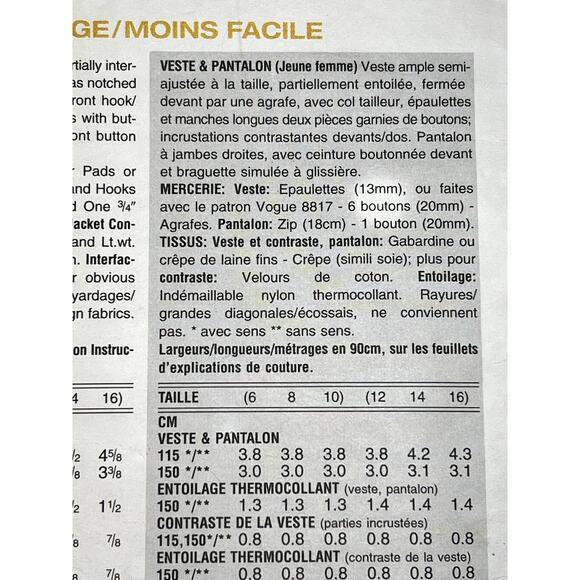 Vogue sewing pattern 1631 suit blazer pants size 12 14 - Picture 8 of 9
